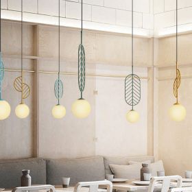 Simple Bar Restaurant Study Cafe Macaron Leaf Chandelier (Option: Round blue-Belt bulb)