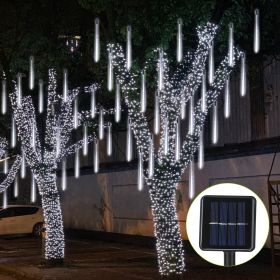 Solar Powered Meteor Shower String Lights 9.84FT Falling Raindrop Tube Lamp Water Resistant Decorative Lights (Light Color: ColdWhite)